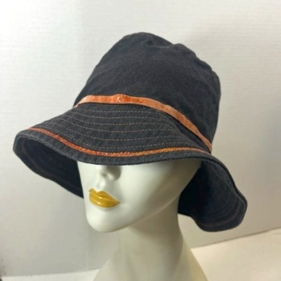 Floppy Sun Hat Black Brown Stitched Cotton Blend Daniele Meucci Made in Italy - Picture 1 of 10